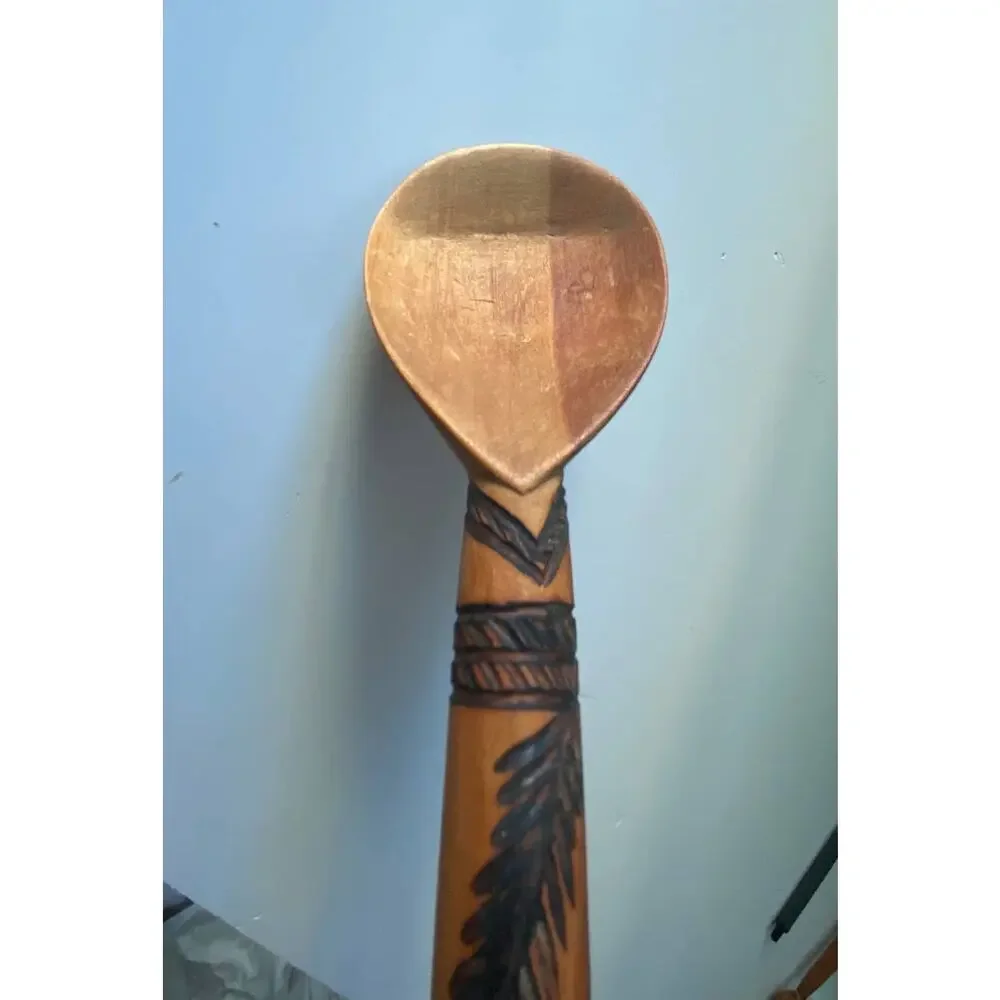 Vintage wooden spoon, hand carved elephant 14 inch